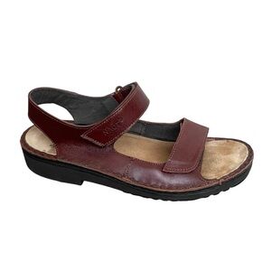 NAOT Israel Leather Velcro Strap Sandals Burgundy 38